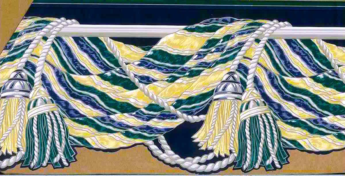 Tassels Wallpaper Border Cutout Navy Yellow Green 858909 Free Ship