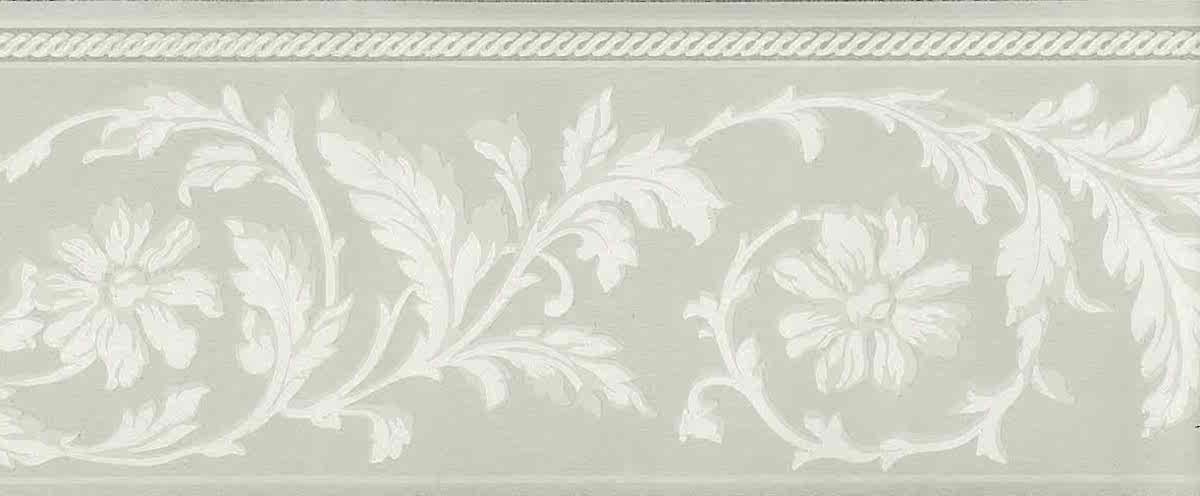 green cream floral wallpaper border, taupe, off-white, cottage, flowers, leaves, scroll, bedroom, dining room