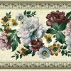 linen floral vintage wallpaper border, Dutch Master, peonies, purple, lavender, pink ,white, textured