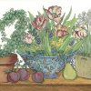 kitchen floral fruit country border, ivy, topiary, grape hyacinth, wallpaper border, plums, pears, green, brown