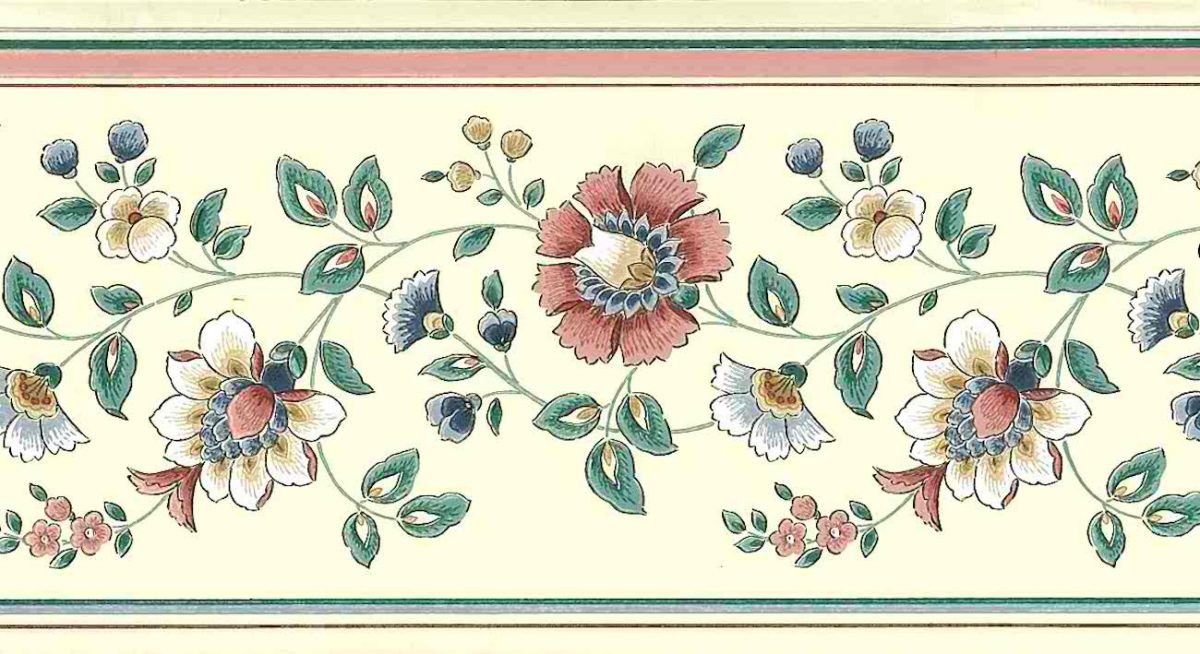 rose green vintage floral wall border, pink, white, blue, green, paisley, cottage