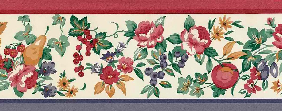 roses fruit vintage wallpaper border,plums,grapes,strawberries,pears,red,purple,yellow