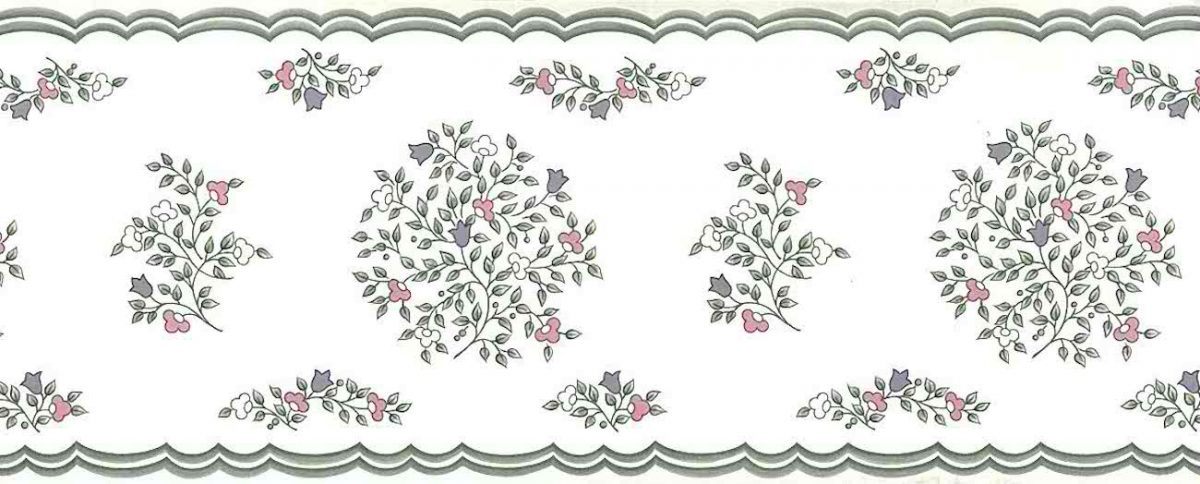 stencil floral vintage wallpaper border, gray, pink, white, cream