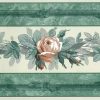 vintage wallpaper border roses, peach, green, cream, faux finish, cottage style, gray