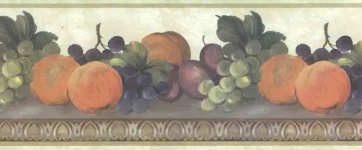 egg dart kitchen vintage border, wallpaper border, vintage, fruit,peaches,grapes,plums,cottage