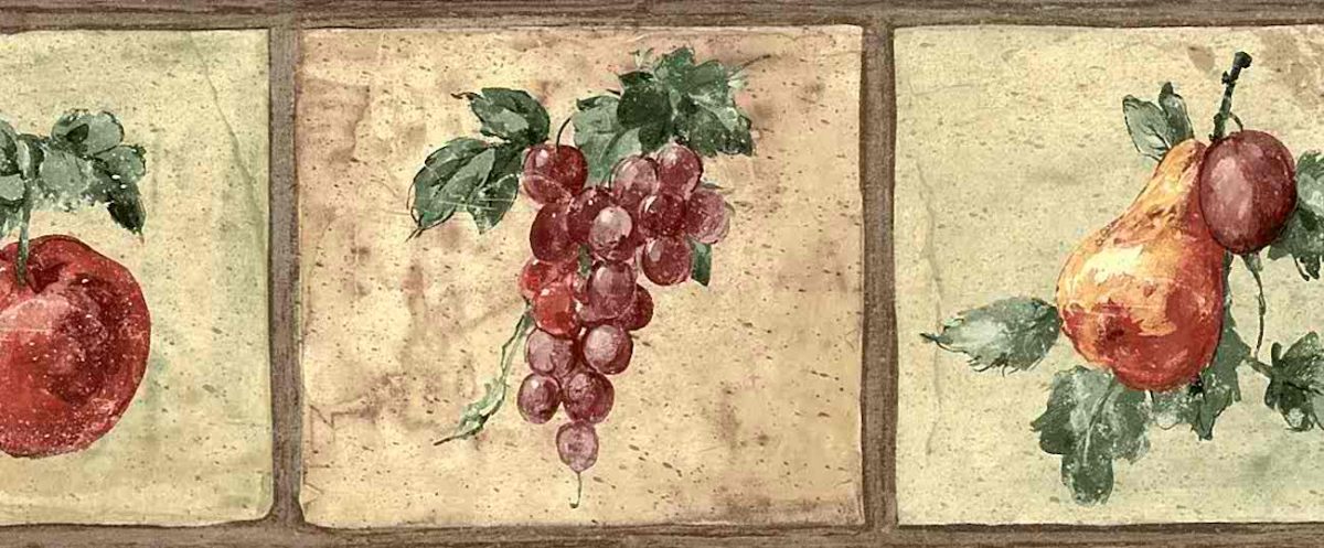 fruit vintage wallpaper border, apples, pears, grapes, plums,