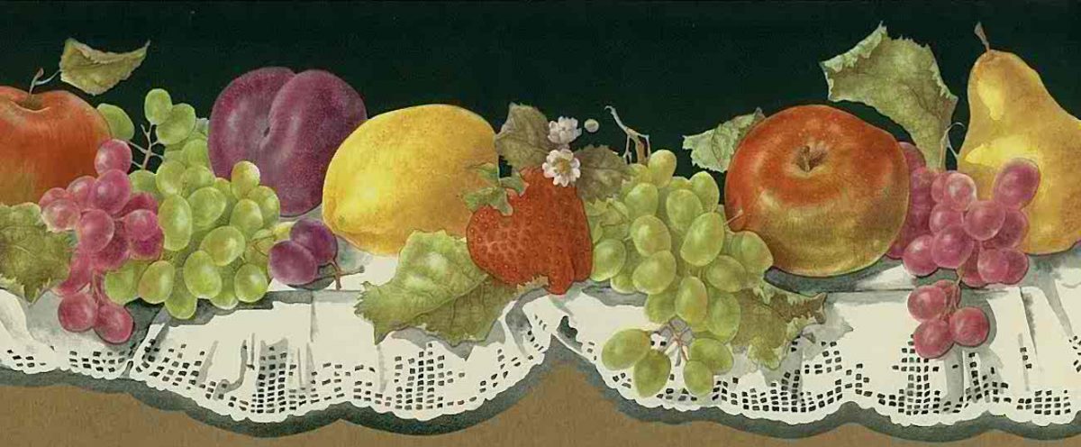 lace fruit kitchen vintage border, green, apples, strawberries, plums, grapes, pears, red, cutout