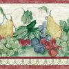 grapes fruit vintage wallpaper border, plums, pears, apples, green, red,y ellow, blue
