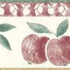 lemons apples vintage wallpaper border, red, green, yellow off-white, textured