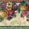 vintage wallpaper border kitchen, fruit, flowers, kitchen, floral, pears, peaches, grapes, cherries, plums, green, red, yellow, purple,