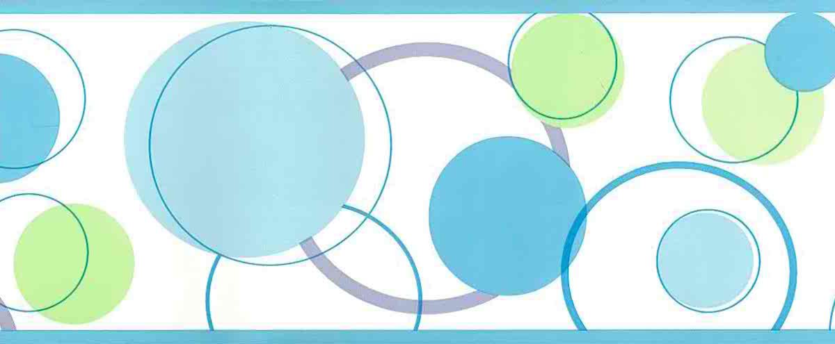 circles wallpaper border, green, blue, off-white, contemporary, modern, children's, kitchen, nursery, gray