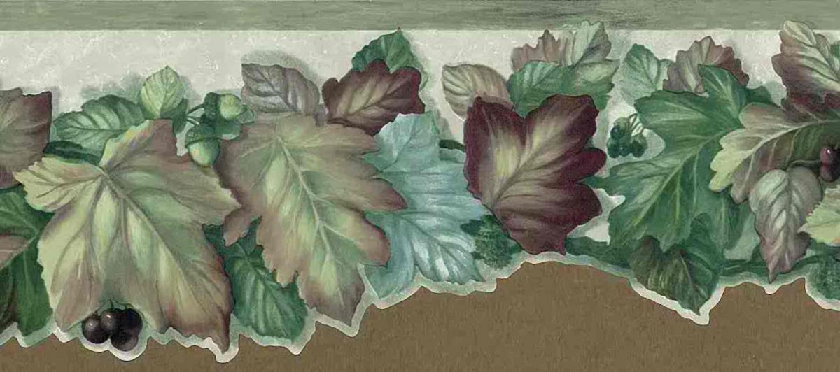 leaf cutout wallpaper border, leaves, leaf, maple leaf, oak leaf, maroon, green, gray, study, bedroom