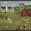 country kitchen vintage border, green, red, barns, Americana, oountry, white, picket fence, chickens