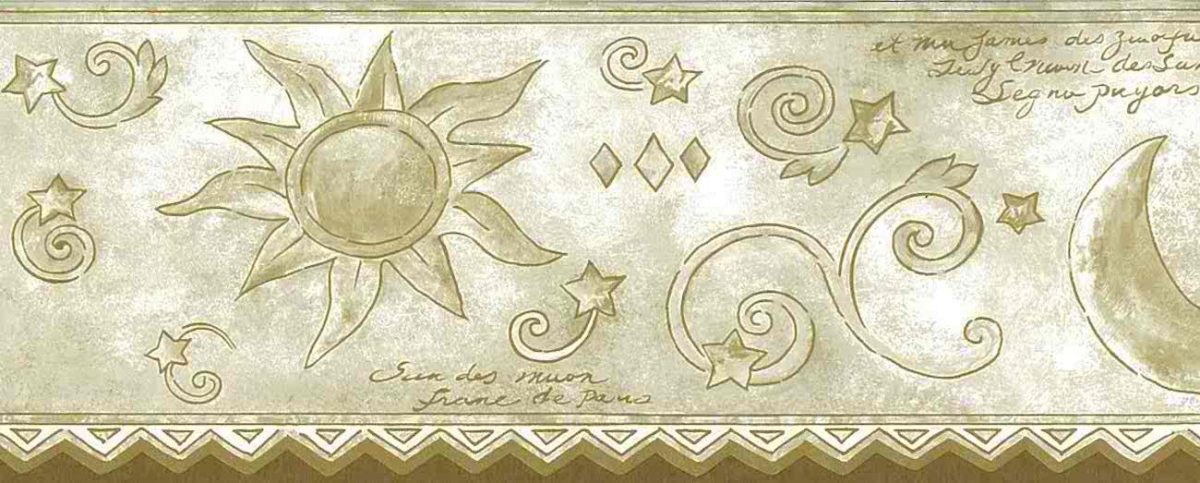 moon sun stars wallpaper border, beige, cream, cutout, ric-rack, children's, kids, nursery, bedroom