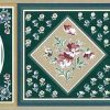 Green Sampler vintage Wallpaper Border, framed flowers, pink, taupe