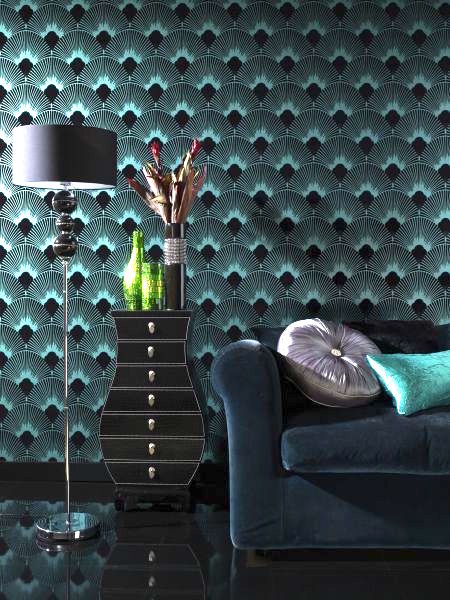 2017 Wallpaper design trends, blue black peacock wallpaper