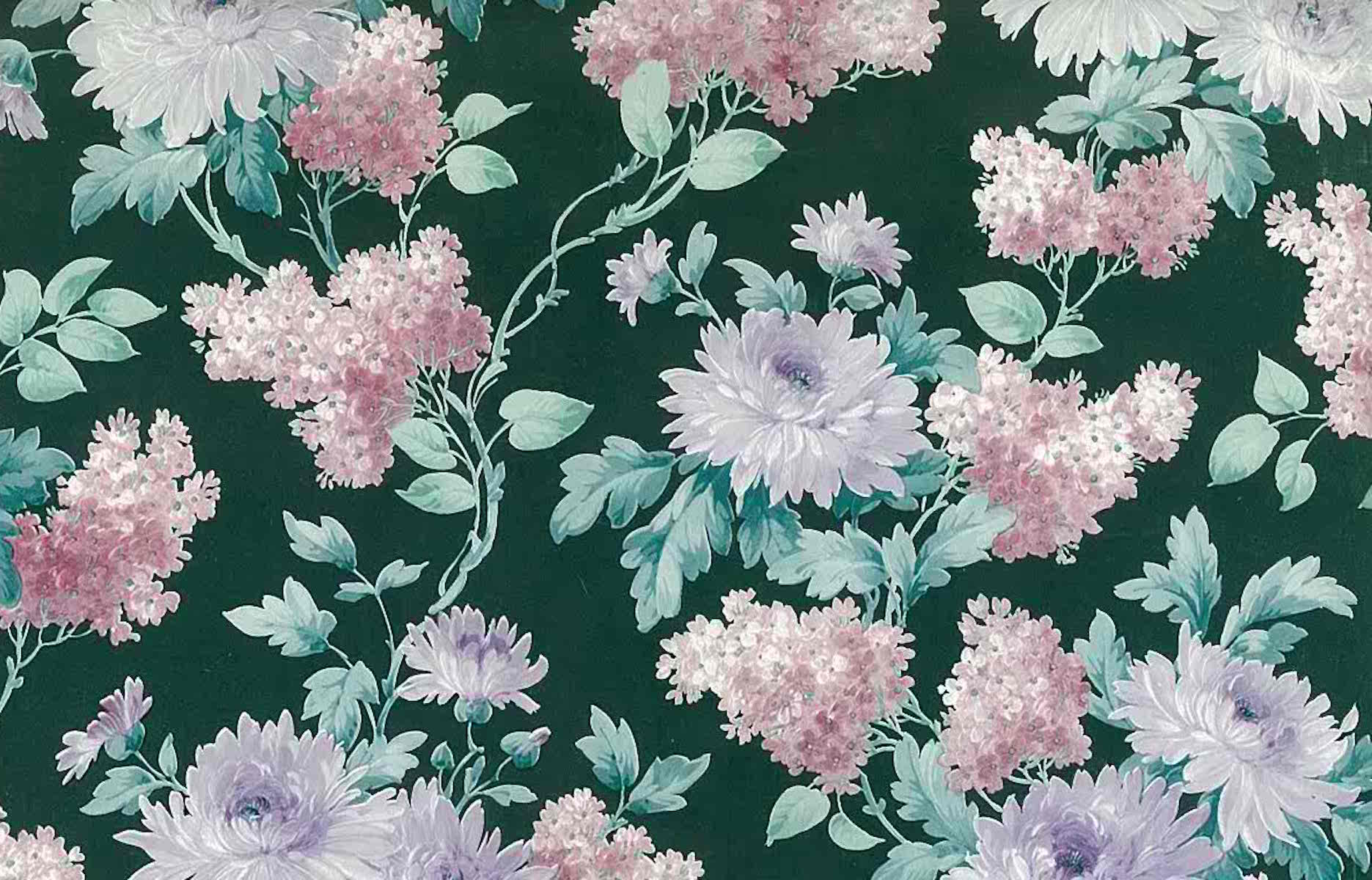 Green Floral Vintage Wallpaper Pink White Purple Lilacs ...