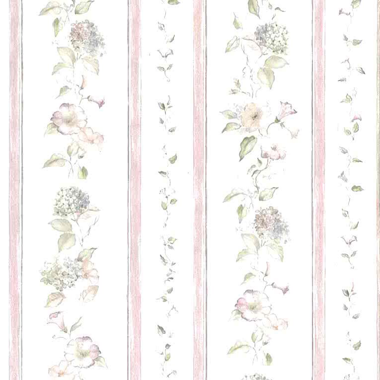 Vintage shabby Chic Floral Stripe Wallpaper White / Pink