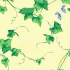 yellow green ivy wallpaper, blue, butterflies, Carey Lind, cottage style