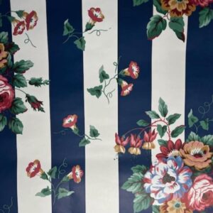 Wallpaper Waverly Navy Striped Floral Red Pink White 561796