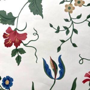 Waverly Jacobean Floral Vintage Wallpaper Red Blue 565402 Double Rolls