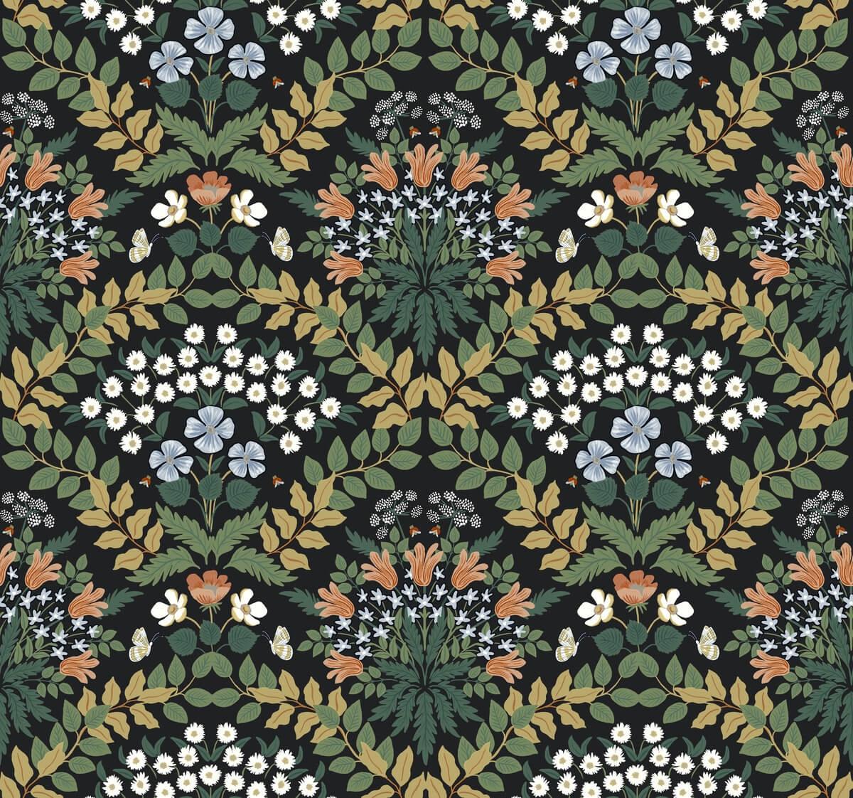 Rifle Bramble Black Green Wallpaper