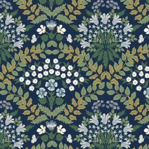 Rifle Wallpaper Navy Green Bramble Blue Gold Metallic Arts and Crafts RP7324