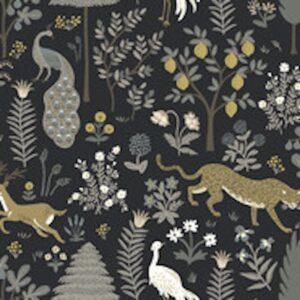 Rifle Wallpaper Menagerie RP7302 Black Gray Peacocks Deer Trees