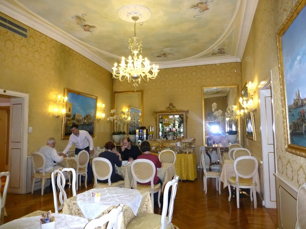 The Wallpapered Ceiling in a Venice Hotel Dining Room