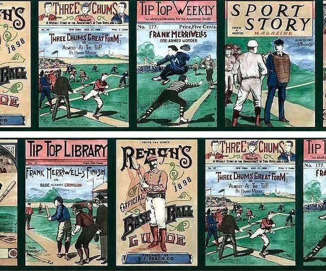 Vintage Magazine Ad Style Baseball Wallpaper Border Pattern