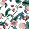 Vintage Waverly Peaches Wallpaper in Pink, Green, Red, & White