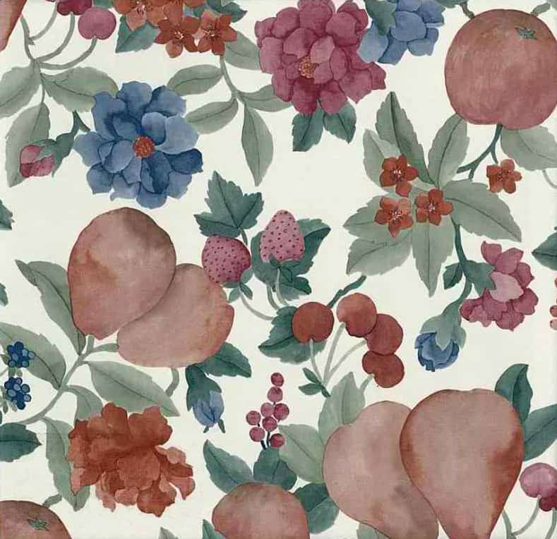 Fruit Floral Vintage Wallpaper in Red, Green, Blue & Cream