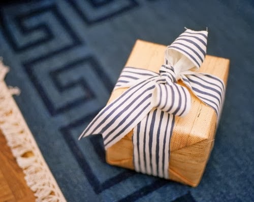 Grasscloth Wallpaper used as Gift Wrap