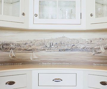 Subtle Nautical Wallpaper Border Under the Cabinets!